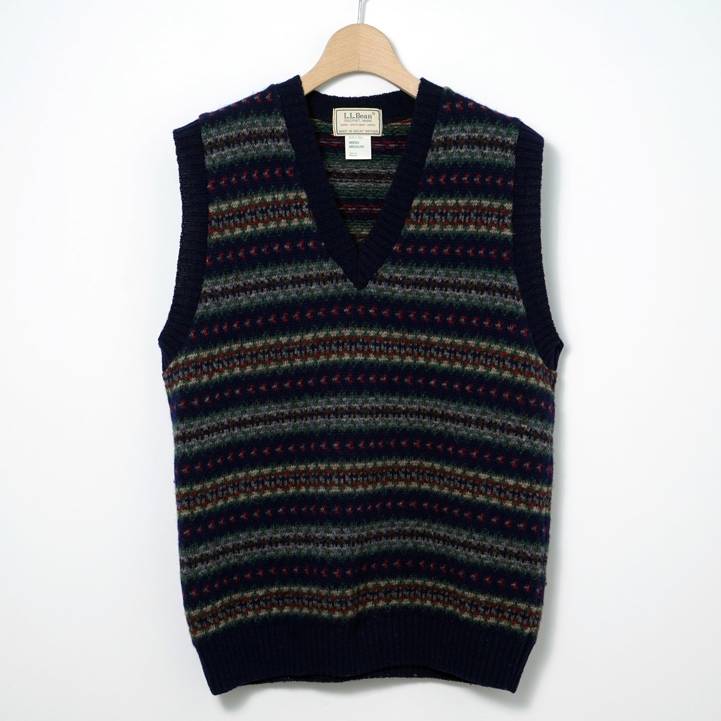 L.L.Bean Shetland Wool Knit Vest / Late '80-Early ’90s (Made in Great Britain)