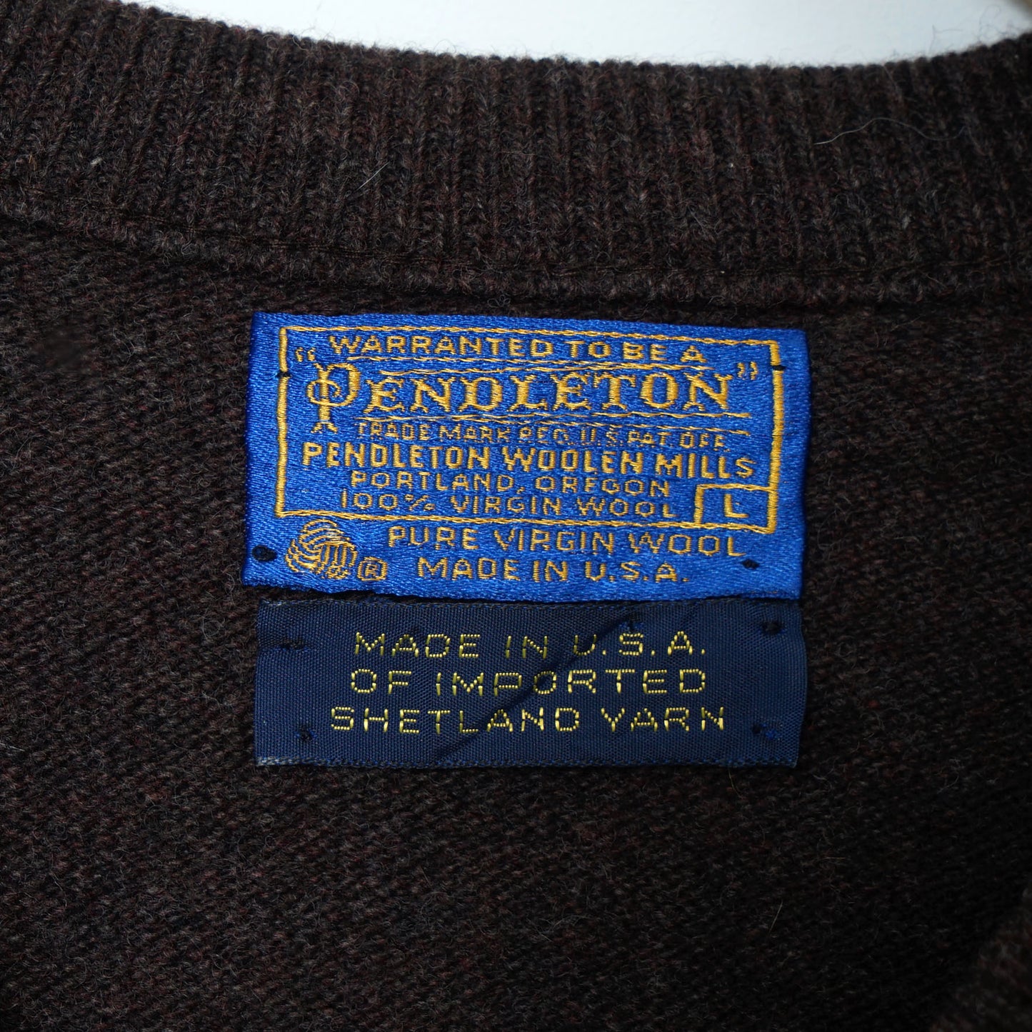 Pendleton Shetland Wool V-Neck Sweater / Late ’70s–Early ’80s (Made in USA)