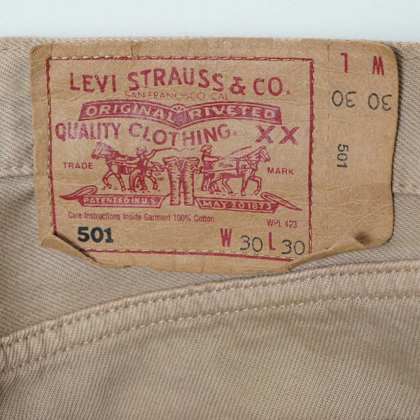 Levi’s 5 Pocket Beige Denim Pants / Early '90s-Mid '90s (Made in UK)