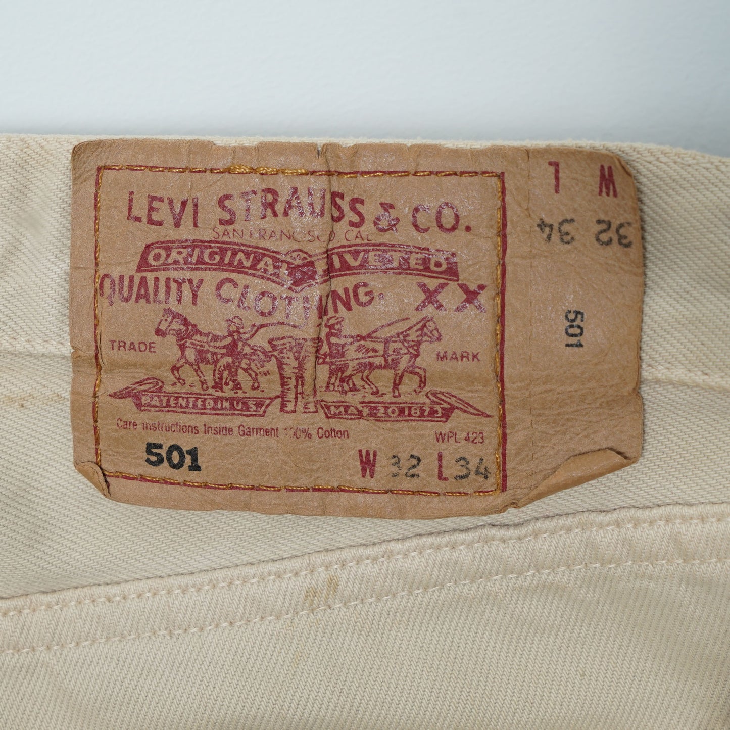 Levi’s 5 Pocket Ecru Denim Pants / Late ’90s (Made in France)