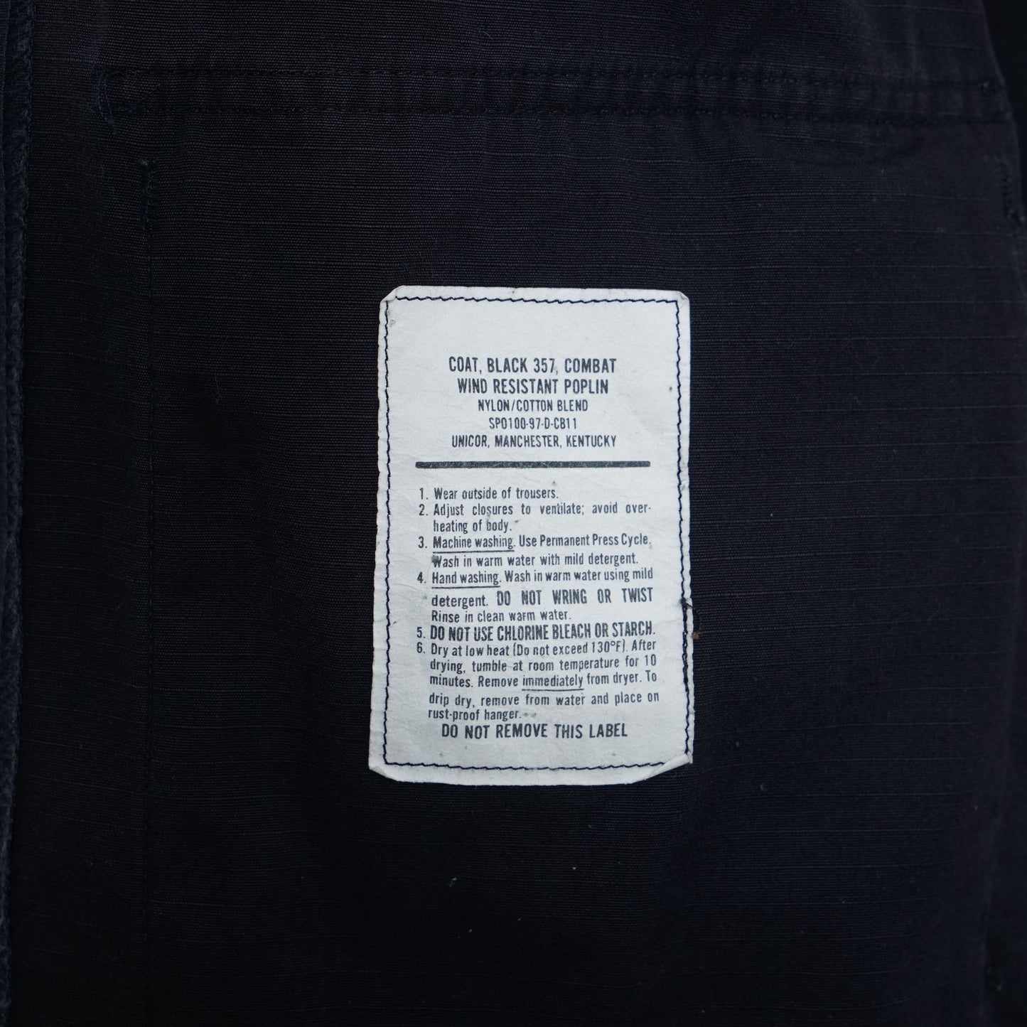 Unicor U.S. Military Black 357 Combat Coat / Late ’90s (Made in USA)