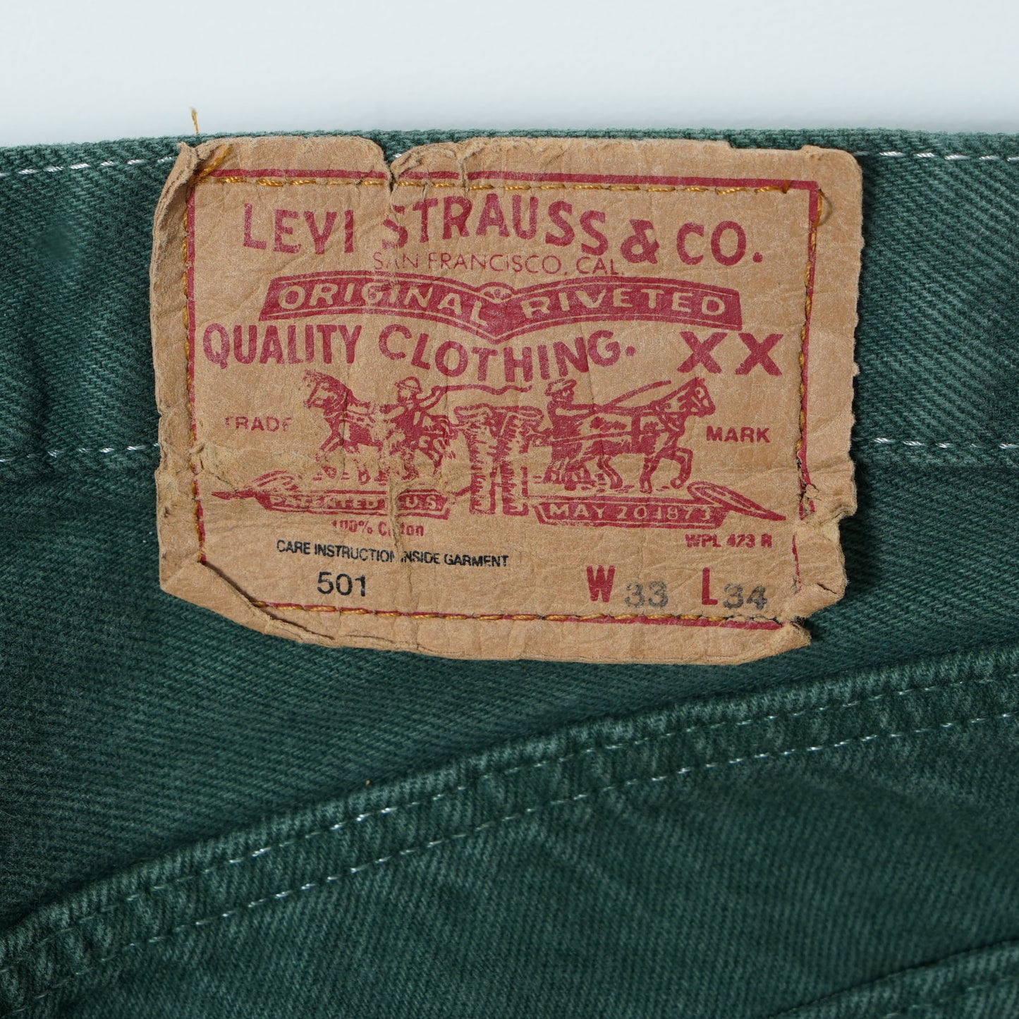 Levi’s 5 Pocket Green Denim Pants / Early '90-Mid '90s (Made in UK)