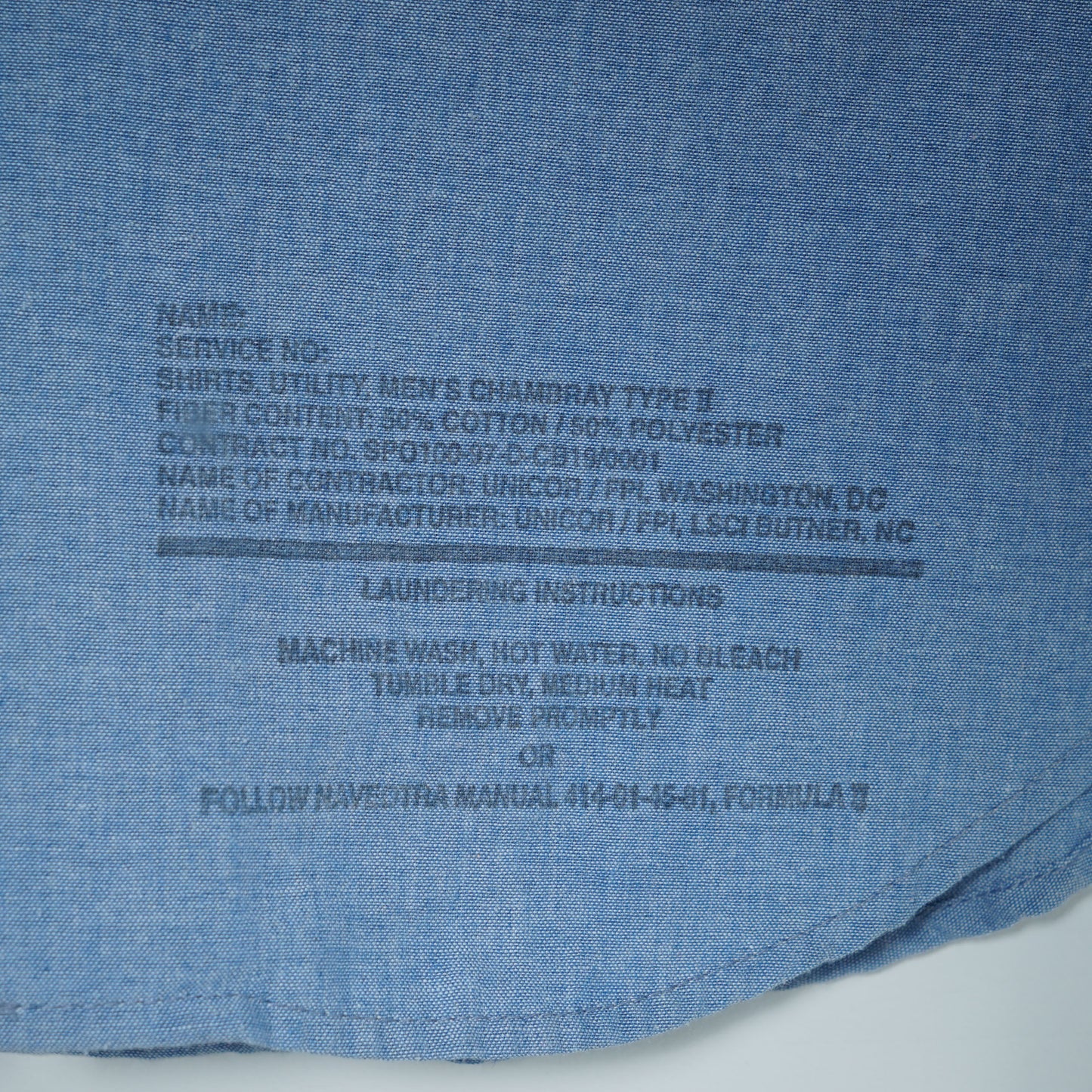 U.S. Military Blue Chambray Utility Shirt / Late '70s-Early '80s (Made in USA)
