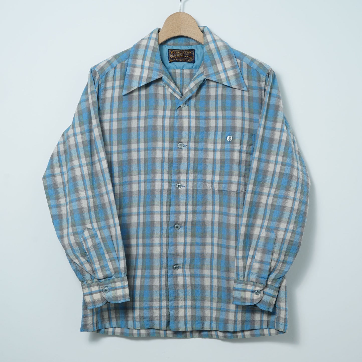 Pendleton Open Collar Wool Check Shirt / Late ’60s–Early ’70s (Made in USA)