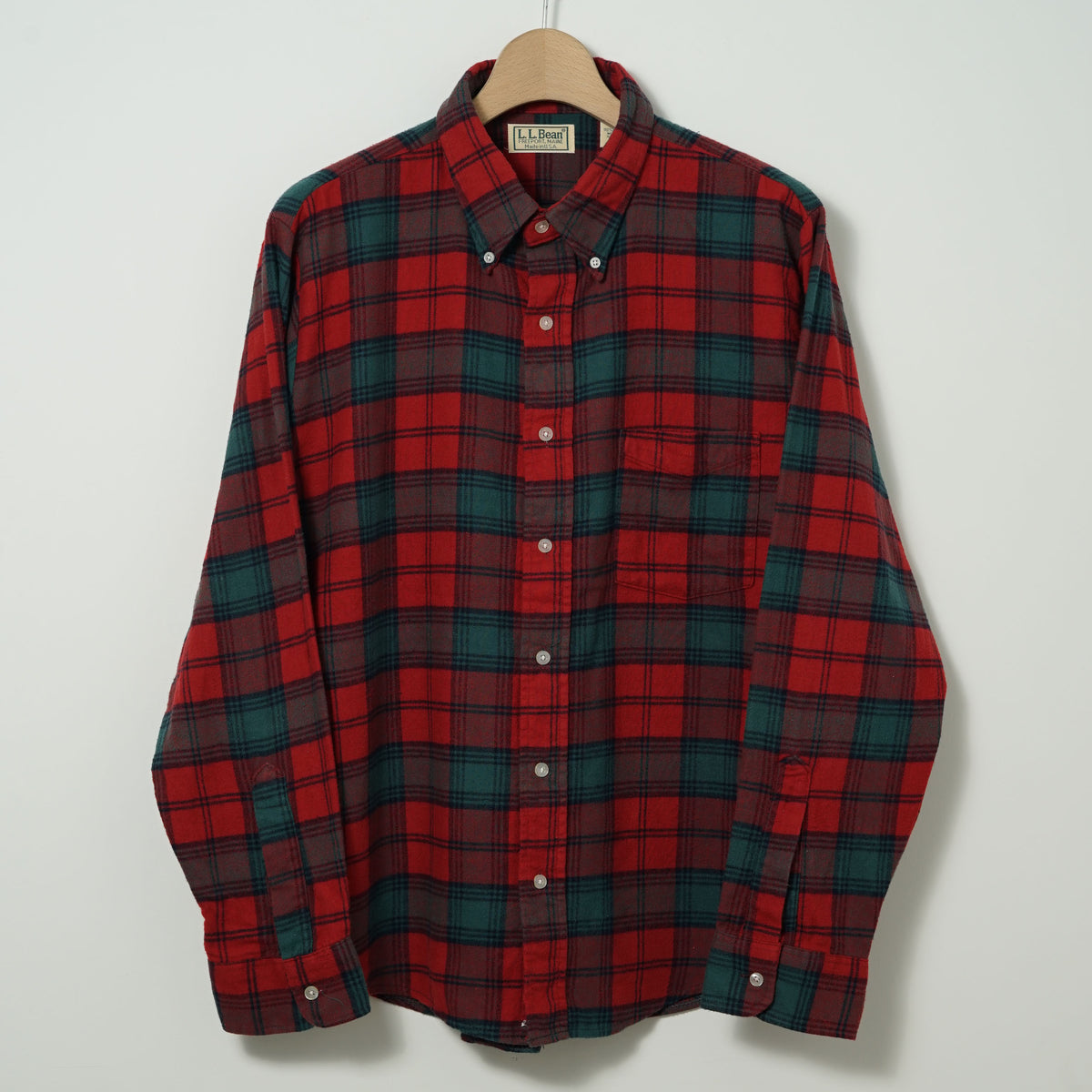 L.L.Bean Cotton Flannel BD Shirt / Late '80s-Early '90s (Made in USA)